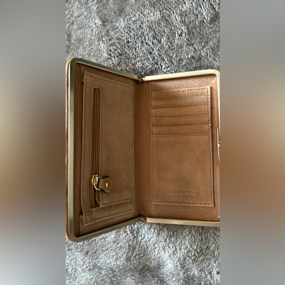 Leather wallet card holder camel tone